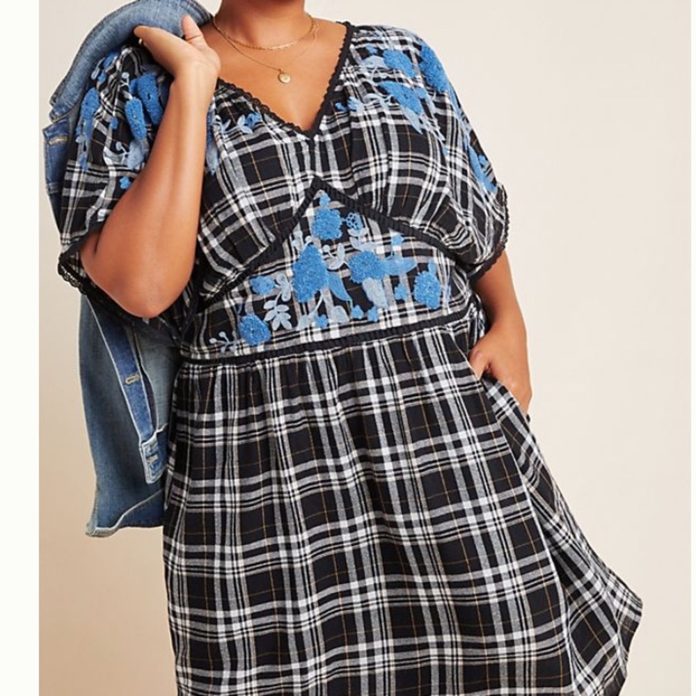 Anthropologie Embroidered Plaid Tunic/Dress